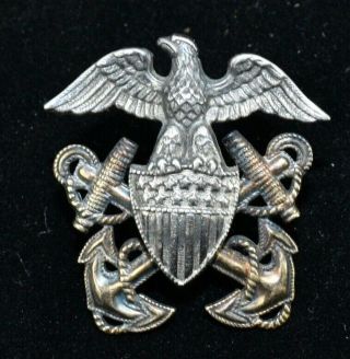 Vintage Us Navy Balfour Sterling Eagle & Shield Military Pin - 1/10 10k Gf Anchor