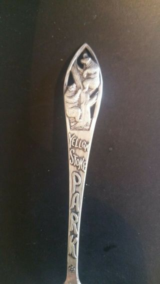 Early And Rare Sterling Silver Souvenir Spoon Yellowstone Park With Bears