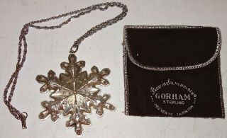 Vintage 3 " Gorham Sterling 1973 Christmas Snowflake Ornament W/18 " Chain W/pouch