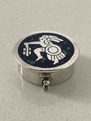 Mexican Sterling Silver Pill Box With Lapis Inlay