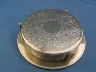 SET OF 6 VINTAGE SILVER PLATED COASTERS & STAND 2