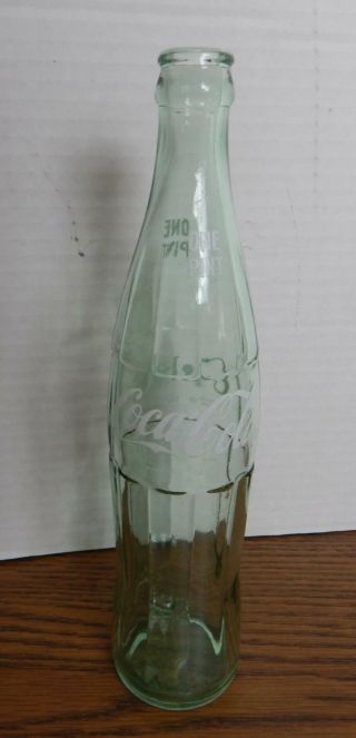 Vtg Coca Cola Tall One Pint Green Glass Empty Bottle Mt Pleasant,  Mi / Euc