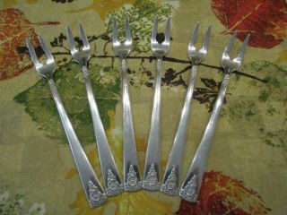 6 Pc Pickle/olive Forks 5.  5 " Spring Charm Silver Plate By Wm Rogers 1950 - 79