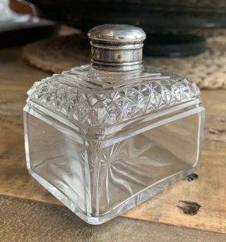 Georgian Silver Antique Cut Glass Bottle & Stopper Ink Scent