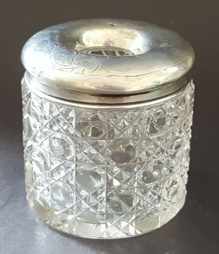 Silver & Clear Glass Vintage Victorian Antique Hair Pot / Jar / Box