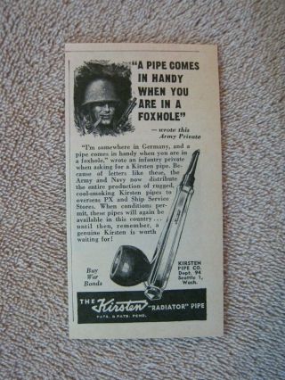 Vintage 1945 Wwii Kirsten Radiator Pipe Handy In A Foxhole Army Soldier Print Ad