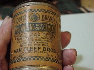 Vintage Dutch Brand Van Cleff Bros Vulcanizing Cement Can Gas Oil Tires Autos