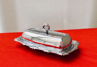 Lovely Vintage Repousse Silver Plated Butter Dish With Pressed Glass Liner
