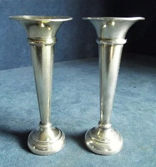 Pair Solid Silver Gilt Posy Vases B 