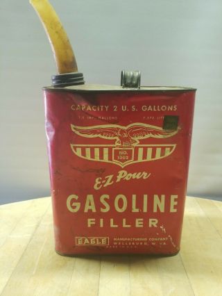 Vintage Eagle E - Z Pour Gas Can 2 Gallon No.  1002 Gasoline Fuel