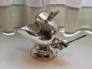 Vintage Silver Plated Hand Engraved Sugar Scuttle And Scoop