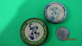 2 Vintage Medicine Sample Tins,  Mentholatum " The Little Nurse For Many Ills " /pw