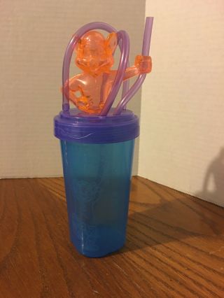 Chuck E Cheese Collector Souvenir Sip Twisty Straw Cup Plastic Mouse Orange Blue