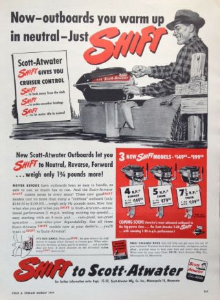 1949 Ad (odl40) Scott - Atwater Mfg.  Co.  Minneapolis,  Minn.  Outboard Motor Line