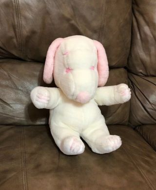 Vtg Peanuts Snoopy Floppy Dog 12” White Pink Plush Stuffed Animal Soft Rare