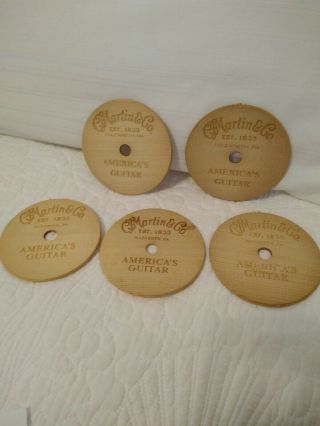 Martin And Co.  Guitars Set Of 5 Wooden Sound Hole Drink Coasters,  Rare Item