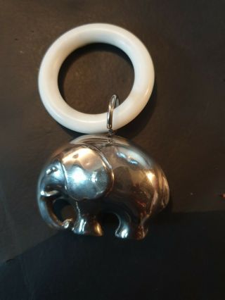Vintage Baby Rattle Teething Ring Silver Metal Elephant 50 