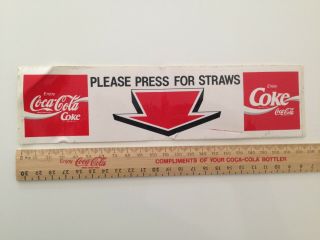 Vintage Coca Cola Sticker - Straw Dispenser Please Press For Straws