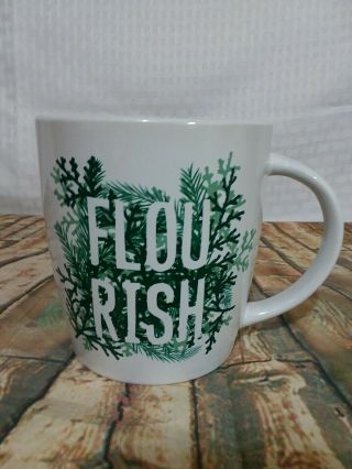 Starbucks Flourish White Evergreen Large Ceramic Coffee Mug Cup 12 Fl Oz.