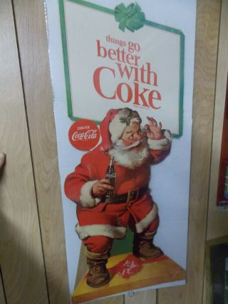 Coca Cola Coke Cardboard Sign With Santa Claus Christmas Theme Coke Bottle Neat