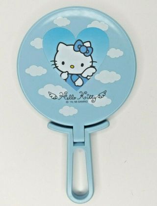 Vintage 1998 Sanrio Blue Angel Hello Kitty Hand Held Fold - Up Stand Mirror