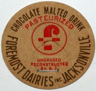 Vintage Milk Bottle Cap Foremost Dairies Chocolate Malted Jacksonville Florida