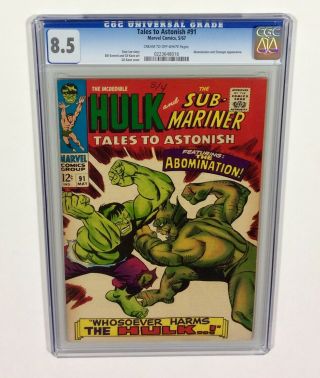 Tales To Astonish 91 Cgc 8.  5 (hulk,  Abomination & Stranger App) May 1967 Marvel