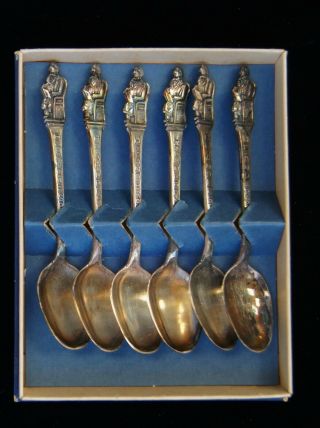 Set Of 6 Hans Christian Andersen Souvenir Spoons Silverplate Meka Denmark A8901