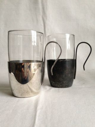 Set 2 X Silver Plated Glass Holders And Glasses David Mappin Sheffield