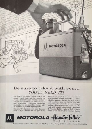 1959 Ad (j14) Motorola Communications & Electronics Corp.  Handie - Talkie Radiophone