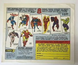Marvel Comics Mmms 1966 Fan Club Heroes Club Personality Poster Mail Ad