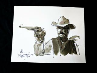 Val Mayerik Signed Cowboy Old West Hand Painted Comic Art 8x11 Marvel Comics
