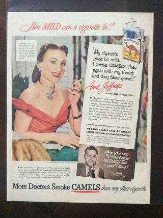 1951 Vintage Color Ad Camel Cigarrettes More Doctors Smoke Camels
