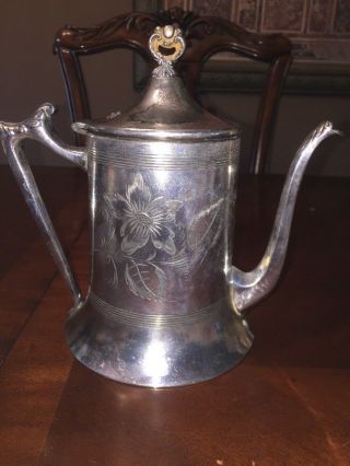 Antique Victorian Sheffield Plate Teapot Usa 851 Harp Crown Engraved Flowers