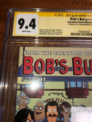 Bobs Burgers 2 CGC SS 9.  4 signed by H.  Jon Benjamin NM Dynamite Comics Rare 4