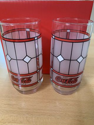 Set of 2 Coca Cola Drinking Glasses VINTAGE TIFFANY STYLE Coke STAINED GLASS 5