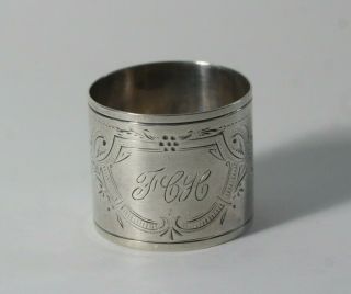 Antique 19thc Victorian American Coin Silver Engraved Crest Napkin Ring