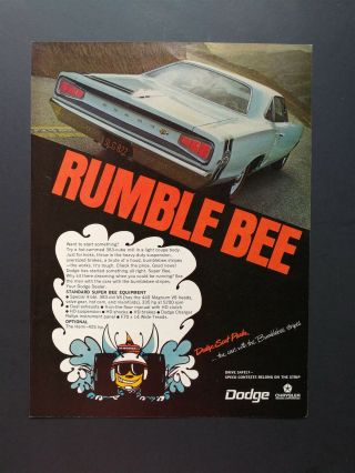1968 Dodge Scat Pack Bee Hemi 425 - Vintage Full Page Color Ad