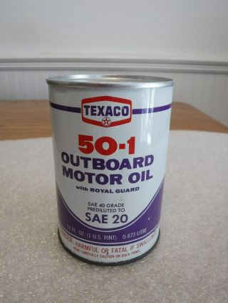 5/4 Vintage Texaco 50:1 Outboard Motor Oil Can 16oz Pint Full Sae 20 Pull Tab