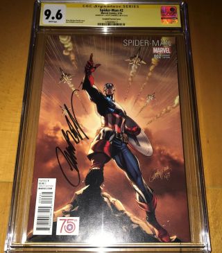 Cgc Ss 9.  6 Spider - Man 2 Signed By J.  Scott Campbell Captain America Variant