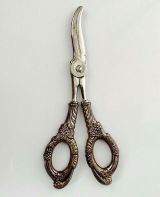 Vintage Sterling Silver Handle Scissors Ornate Flower 925 Grape Cutter