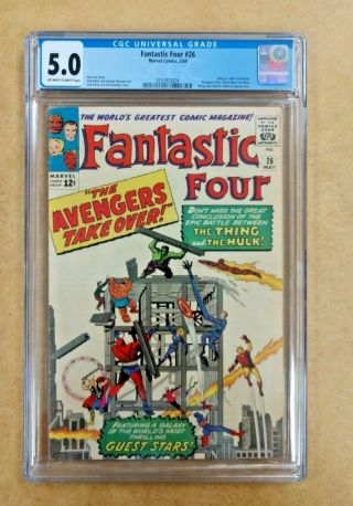 Marvel Cgc 5.  0 Off White Pages - White 5/64 Fantastic Four 26 Thing Vs Hulk Con