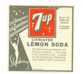 Old 7up Paper Lithiated Lemon Soda Label