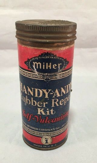 Vintage 1920`s Miller Handy - Andy Rubber Tire Repair Kit Can Empty