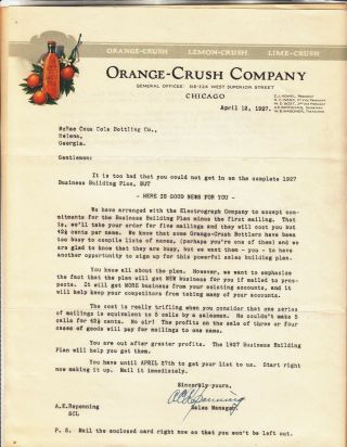Orange - Crush Company General Offices Chicago Letterhead Dated April 12,  1927