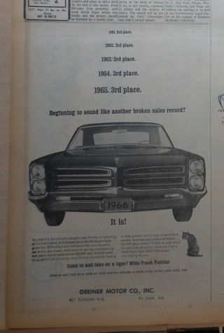 1966 Newspaper Ad For Pontiac - 1966 Bonneville,  Outsells All But Two For 6th Yr