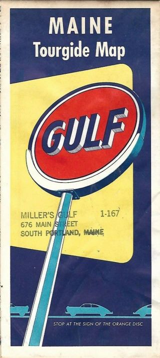 1954 Gulf Oil Road Map Maine South Portland Augusta Poland Springs Acadia Boston
