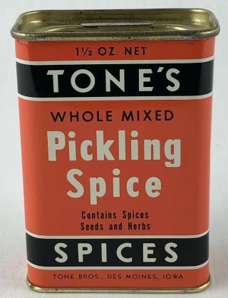 Tones Spice Tin Pickling Spice Orange 19 Cents