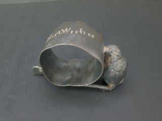 Antique Silver Plate Figural Chick Bird Napkin Ring Best Wishes Wishbone