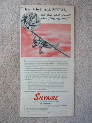 Vintage 1945 Luscombe Silvaire All Metal Personal Aircraft Postwar Print Ad